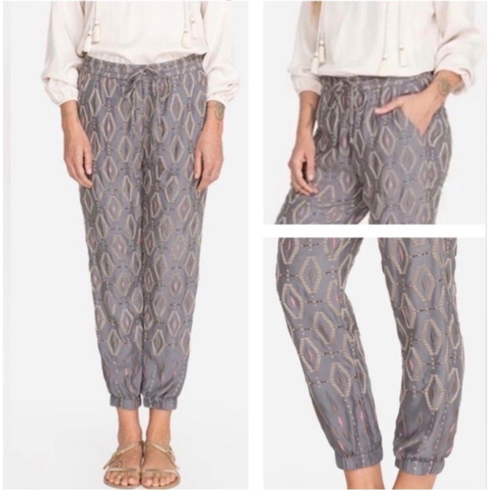 Johnny Was Peter &‎ Greta Embroidered Boho Jogger Pants Drawstring Gray M
